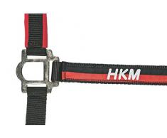 HKM Nylonhalfter mit Strick 180 cm und Karabinerhaken, schwarz/rot, Warmblut