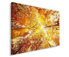 Feeby, Leinwandbild, Bilder, Wand Bild, Wandbilder, Kunstdruck 40x50cm, ANSICHT VON UNTEN DEN HERBSTLICHEN WALD, BÃUME, BLÃTTER, ORANGE