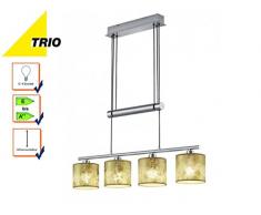 Trio Leuchten Jojo Pendelleuchte Garda, 305400479 Nickel matt, E14, Stoffschirm Goldfarbig, 13.5 x 77 x 150cm