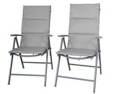 Ambientehome Folding Chair with Cushion,2 pcs,7-Positions Adjustment,Silver and Grey Color, Basic Plus Series Aluminium Klappstühle 2er Set mit Kissen Silber grau