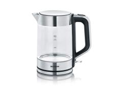 SEVERIN 3420-000 WK 3420 Wasserkocher, 2200, 1.7 liters, Glas-Edelstahl-gebürstet/schwarz