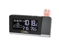 National Geographic Wetterstation Funk mit Außensensor Multi Colour mit 256 Farben Display und schwenkbarem Wandprojektor zum Anzeigen von verschiedenen Wetter und Zeitinformationen