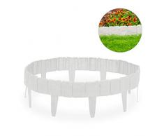 Relaxdays Rasenkante Steinoptik, dekorativer Steckzaun für Beet & Rasen, 10 Teile, niedrig, Kunststoff, H: 10 cm, weiß