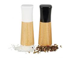 Relaxdays Pfeffermühle 2er Set, manuell, Gewürzmühlen, f. Salz, Pfeffer, Holz, verstellbares Keramikmahlwerk, natur