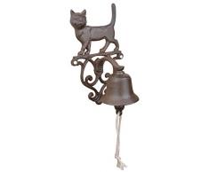 Esschert Design Türglocke Katze aus Gusseisen und Baumwollkordel,14,3 x 13,2 x 24,2 cm