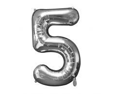 amscan Folienballon SuperShape Zahl 5, Silber, 5