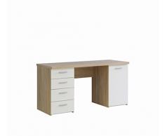 NEWFACE Net106 Schreibtisch mit 4 SchubkÃ¤sten und 1 TÃ¼r, Holz, sonoma eiche + weiÃ, 145 x 60 x 76.3 cm