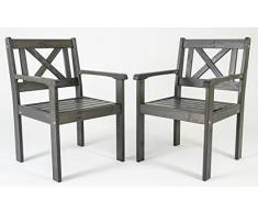 Ambientehome Garten Sessel Stuhl Massivholz Gartenmöbel EVJE, Taupegrau, 2-teiliges Set