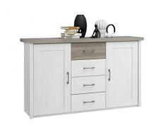 LUCA Elegante Schlafzimmer Kommode im Landhausstil - stilvolles & ausdrucksstarkes Sideboard in Pinie Weiß / Trüffel für Ihr Schlafzimmer - 150 x 90 x 42 cm (B/H/T)