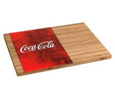 WENKO Schneidebrett Coca-Cola Classic, Servierbrett mit Glaseinsatz, Bambus, 38 x 1.6 x 28 cm, braun