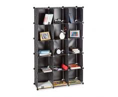 Relaxdays Steckregal aus Kunststoff, erweiterbares Regalsystem, 15 belastbare Fächer, individuelles Standregal, schwarz