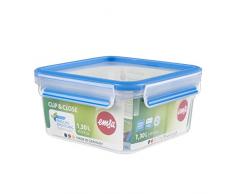 Emsa N1011300 Clip & Close Frischhaltedose quadratisch (Fassungsvermögen 1,3 Liter, Clip-Verschluss, Kunststoff) Transparent/Blau