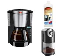 Melitta Look 1011-1008 Timer - Kaffeekanne + Melitta 192618 Flüssigentkalker + Melitta 1019-02 Kaffeemühle