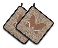 Caroline s Treasures Schmetterling Faux Jute & Braun Paar Topflappen bb1034-bl-bn-pthd, 7.5hx7.5 W, multicolor