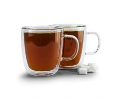 Ambition 96854 Doppelwandige Mia 2 St. 250 ml Latte Macchiato Gläserset Kaffeetassen aus Glas mit Henkel Thermoglas Cappuccino Kaffee Tee Milch perfekte Geschenkidee, 250 milliliters