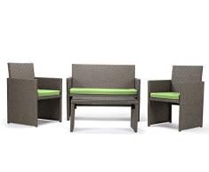 Rattan4Life Sitzgruppe Neapel, 4-teilig Deluxe Polyrattan Gartenmöbel Set, Sofa/Lounge/Gartengarnitur/Kissenbezüge, Rattan grau/braun, Bezug grün