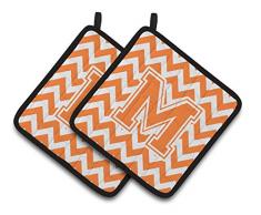 Caroline s Treasures Buchstabe M Chevron orange & weiß Paar Topflappen cj1046-mpthd, 7.5hx7.5 W, multicolor
