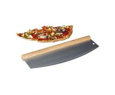 Relaxdays Pizza Wiegemesser, Edelstahl Pizzaschneider mit Holzgriff, 1 Klinge mit Schutzhülle, HxB: 12 x 35 cm, silber