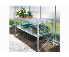 Tisch mit 2 Ablagen aus Aluminium, natur eloxiert, L 120 x 52 x H. 76 cm