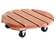 WAGNER Pflanzenroller Toscana Ø 38 x 10,5 cm I Pflanzenroller & Blumenroller für Außenbereich + Innenbereich, Kiefer Terracotta I Kübelroller aus Holz I Tragkraft 150 kg I Made in EU - 20016301