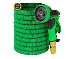 Garten Schlauch – erweiterbar 50 FT Wasser Schlauch mit massivem Messing Anschlüsse, dreifache Latex Kern, | 9-pattern Spray Düse + Aufbewahrungstasche | stark, flexibel Garten, Rasen, Pet Dusche, Pflanze Bewässerung Schlauch