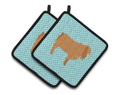 Carolines Treasures BB8098PTHD Common Strauß blau kariert dekorierter Topflappen, 19,1 x 19,1 cm, mehrfarbig Ziegen - amerikanische Lamancha-Ziege 7.5 x 7.5 blau