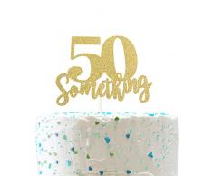 50 Someting Cake Topper, Happy 50th Birthday Schild, Forever 50 Cake Topper, Hello 50 Party-Dekorationen (doppelseitig, goldfarbener Glitzer)