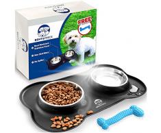 Bark Hund und Knochen Fressnapf Set – Heavy Duty Edelstahl Hund Schalen mit Kein überschwappen und rutschhemmenden Pet Food-Tablett für kleine bis mittlere Hunde – robust und langlebig – verhindert Verschütten & Spielzeug Hund Knochen