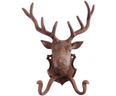 Esschert Design Wandhaken, Gaderobenhaken Motiv Hirsch, Doppelhaken, aus rötlichem Gusseisen, ca. 22 cm x 9,9 cm x 28 cm