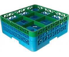 Carlisle RG16-1C410 OptiClean Glasregal mit 16 Fächern, 1 Verlängerung, 14 cm, Polypropylen, Rot/Carlisle Blue 9 Fächer, Glas-Gestell mit 2 Verlängerungen 7.12 grün