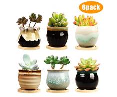 6,3 cm Keramik-Übertopf Sukkulentententopf mit Drainage, Pflanztopf, Blumentöpfe, kleine Pflanzgefäße für Garten, Kaktus, Sukkulententopf, Mini-Blumentöpfe mit Löchern, Keramik-Glasboden, Serie-Set mit B