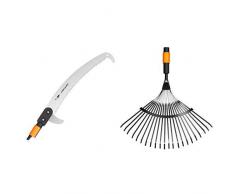 Fiskars Wertastungssäge für Arbeiten an weit entfernten Stellen, Länge: 55 cm, Gehärtetes Stahl-Sägeblatt, QuikFit & Fächerbesen, Werkzeugkopf, Mit 20 Zinken, Breite: 43 cm, Stahl-Zinken, QuikFit