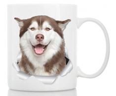 Happy Husky Tasse - Keramik Siberain Husky Cofee Tasse - Perfektes Sibirian Husky Geschenk für Husky Mama und Papa - Lustiger süßer Husky Hund Tasse für Hundeliebhaber 11oz weiß