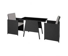 Chicreat Klappbares Polyrattan-Set, 2 Stühle inkl. Sitz- und Rückenkissen und 1 Tisch mit Glasplatte
