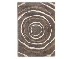 Teppich Modern Design Musterteppich Webteppich Kurzflor - Wohnzimmer, Esszimmer, Gästezimmerâ Kreis-Design Braun/Creme â 3-D Effekt â komplett umkettelt, 15mm Flor, pflegeleicht â 67x140cm
