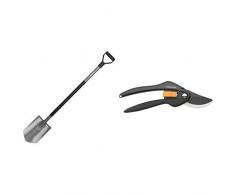 Fiskars Gärtnerspaten für harte, steinige Böden, Länge 125 cm, Hochwertiger Borstahl & Bypass-Gartenschere für frische Äste und Zweige, Antihaftbeschichtet, Hochwertige Stahl-Klingen, Länge 20 cm