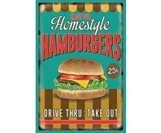Schatzmix Homemade Hamburgers Drive Thru Metal Sign deko Sign Garten Blech