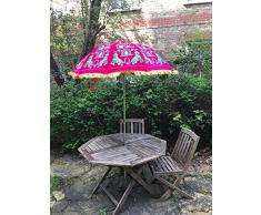 Bazzaree Garten Samt Pink Grün Sonnenschirm handgefertigt Bestickt indischen Outdoor Sonne Schatten Terrasse Regenschirm 119,4 cm.