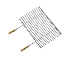 Barbecook Grillrost verchromt mit Holz-Griffe eckig Edelstahl Grill-Zubehör Grillfläche 70 breit 40-cm tief, silber