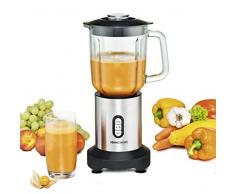 ROMMELSBACHER MX 350 Standmixer mit gratis To-Go-Mixbehälter (1,2 Liter Glaskrug, 23.000 U/min, Edelstahlgehäuse, 4-flügeliges Edelstahlmesser, 350 W) Edelstahl/Glas