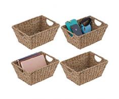 mDesign 4er-Set Seegraskorb mit Griffen – praktischer Aufbewahrungskorb aus Seegras für Haushaltsartikel – Flechtkorb für das Wohn-, Schlaf-, Badezimmer oder den Flur – hellbraun