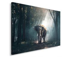 Feeby, Wandbild - 1 Teilig - 40x50 cm, Leinwand Bild Leinwandbilder Bilder Wandbilder Kunstdruck, TIER, ELEFANT, WALD, BÃUME, GRAU