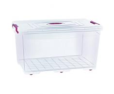 Bo Time 6193603537678 Aufbewahrungsbox, 50 l und 80 l, mit Rollen, transparent, mit Deckel, Weiß