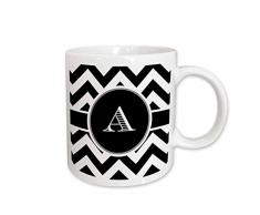 3dRose mug_222063_2 Pink And Grey Chevron Monogram Initial W Becher, keramik, schwarz/weiß