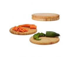 Relaxdays Frühstücksbrettchen 4er Set, Bambus, rund, 25 cm, Küchenbrett, pflegeleicht, natürlich, messerschonend, natur