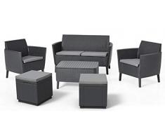 Allibert Lounge-Set Salemo mit 2-Sitzer + Cube w Hocker, Graphite/cool Grey (Poly Cotton Cushion)