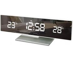 Technoline WS 6815 kleine Wetterstation mit LED-Anzeige und Spiegel-Display, inklusive Außensender TX96, Funkuhr, sowie Innen und Außentemperaturanzeige, 25,8 x 4,2 x 8 cm