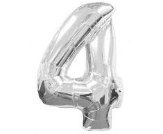 amscan Folienballon SuperShape Zahl 4, Silber
