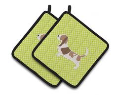 Caroline s Treasures Basset Hound Schachbrett grün Paar Topflappen bb3802pthd, 7.5hx7.5 W, multicolor