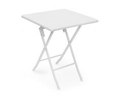 Relaxdays Gartentisch klappbar BASTIAN quadratisch H x B x T: 74 x 61,5 x 61,5 cm, Metall, Kunststoff, Rattan-Optik, weiß